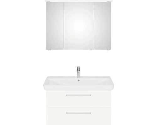 Skříňka pod umyvadlo se dvěma zásuvkami a zrcadlová skříňka se třemi dvířky