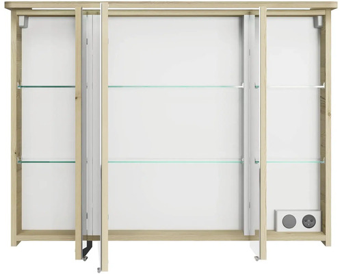 Obývací skříňka se skleněnými policemi a zásuvkami