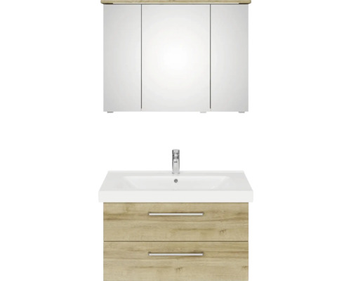 Skříňka pod umyvadlo se dvěma zásuvkami a zrcadlová skříňka se třemi dvířky do koupelny