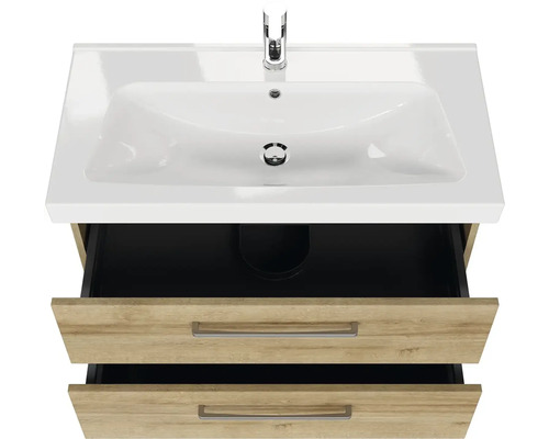 Umyvadlová skříňka se dvěma zásuvkami, keramické umyvadlo a vodovodní baterie