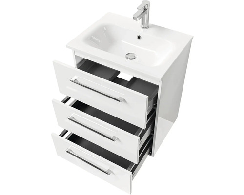 Skříňka pod umyvadlo s umyvadlem a třemi zásuvkami