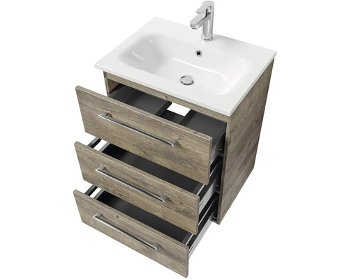 Skříňka pod umyvadlo se třemi zásuvkami a umyvadlem