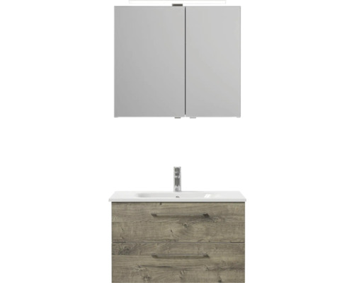 Kombinace umyvadla se zrcadlovou skříňkou a dvěma zásuvkami