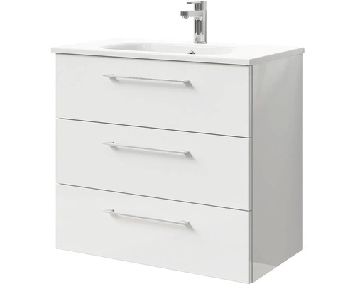 Skříňka pod umyvadlo se třemi zásuvkami a umyvadlem na desku