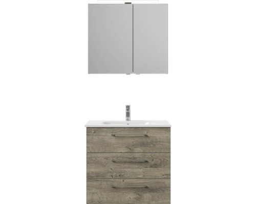 Skříňka pod umyvadlo se třemi zásuvkami a zrcadlová skříňka s osvětlením