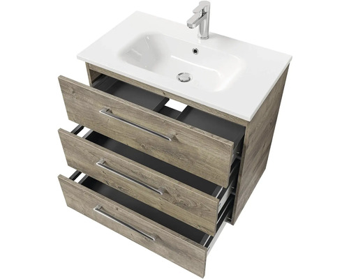 Skříňka pod umyvadlo s umyvadlem, třemi zásuvkami a armaturou