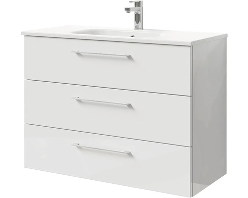 Skříňka pod umyvadlo se třemi zásuvkami a umyvadlem na desku