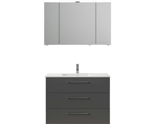 Umyvadlová skříňka se třemi zásuvkami, umyvadlem a zrcadlovou skříňkou