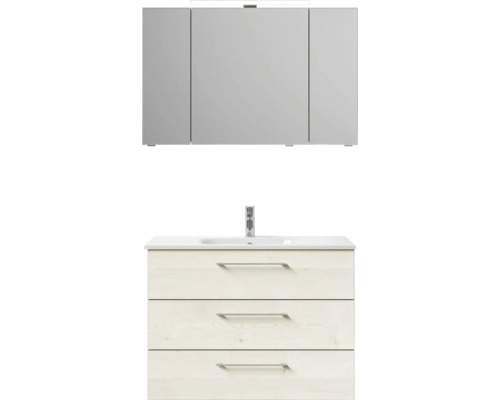 Koupelnová umyvadlová souprava se zrcadlem a třemi zásuvkami