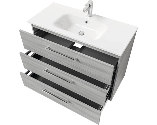 Skříňka pod umyvadlo se třemi zásuvkami, umyvadlem a vodovodní baterií