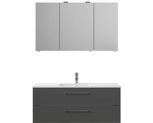 Skříňka pod umyvadlo se dvěma zásuvkami a zrcadlová skříňka se třemi dvířky