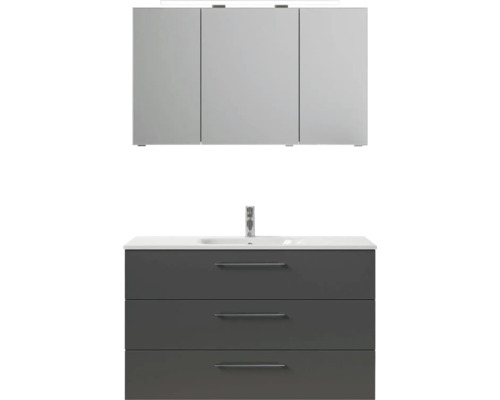 Umyvadlová skříňka se třemi zásuvkami, umyvadlo a zrcadlová skříňka se třemi dvířky