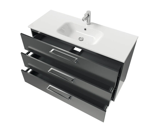 Skříňka pod umyvadlo s umyvadlem a třemi zásuvkami