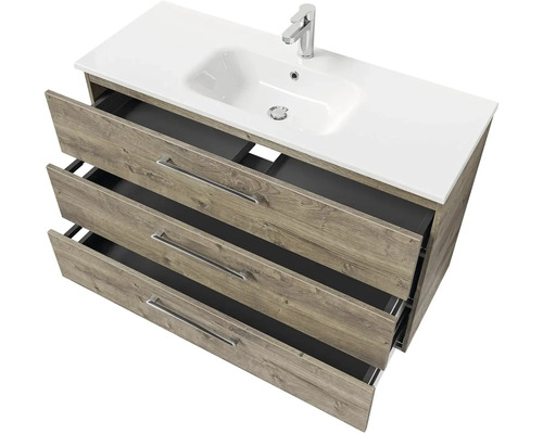 Skříňka pod umyvadlo se třemi zásuvkami a umyvadlem