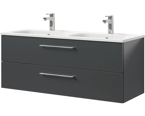 Skříňka pod umyvadlo se dvěma umyvadly a zásuvkami