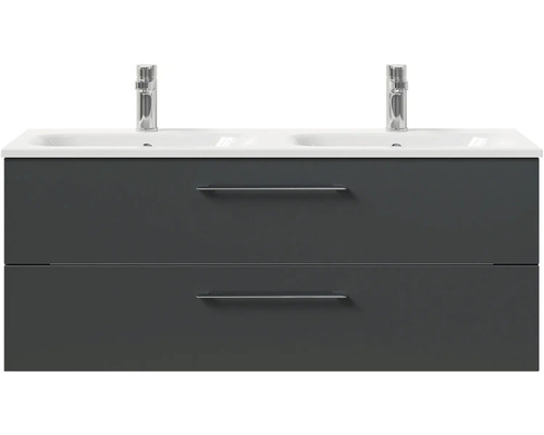 Skříňka pod umyvadlo se dvěma umyvadly a zásuvkami