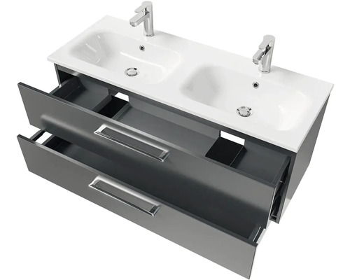 Skříňka pod umyvadlo se dvěma umyvadly a dvěma zásuvkami