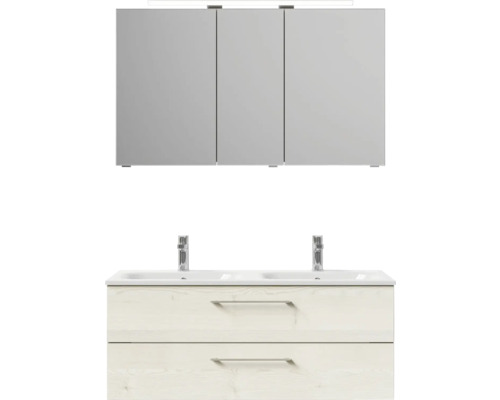 Skříňka pod umyvadlo s dvojitým umyvadlem a zrcadlová skříňka