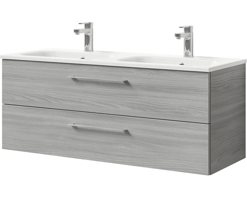 Skříňka pod umyvadlo se dvěma umyvadly, dvěma zásuvkami a úchyty