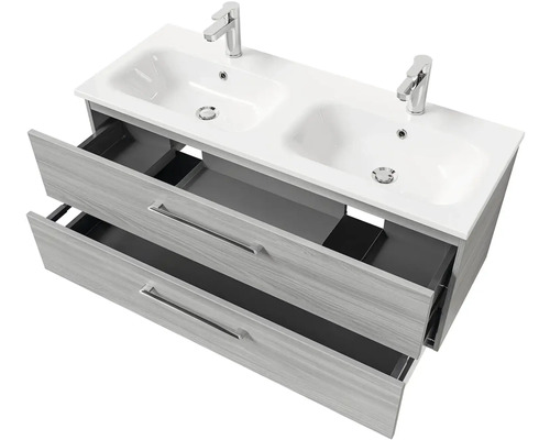 Skříňka pod umyvadlo se dvěma umyvadly a dvěma zásuvkami