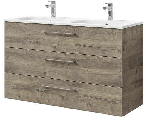 Skříňka pod umyvadlo se třemi zásuvkami a dvěma umyvadly