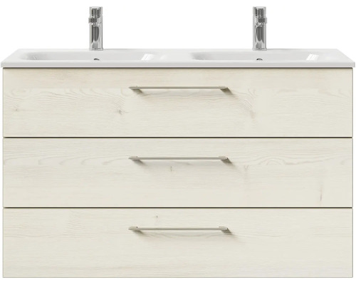 Skříňka pod umyvadlo se třemi zásuvkami a dvěma umyvadly