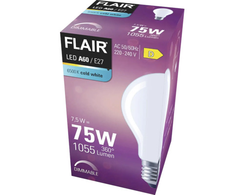 Balení stmívatelné LED žárovky Flair A60 E27 s 7,5 W a 1055 lumeny