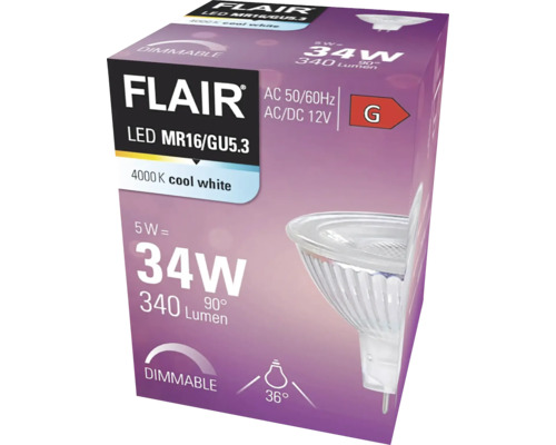 Balení stmívatelné LED žárovky Flair MR16/GU5.3 se studeným bílým světlem 4000 Kelvinů
