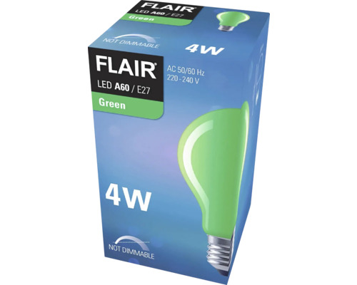 Balení zelené LED žárovky Flair A60 E27 s 4 watty
