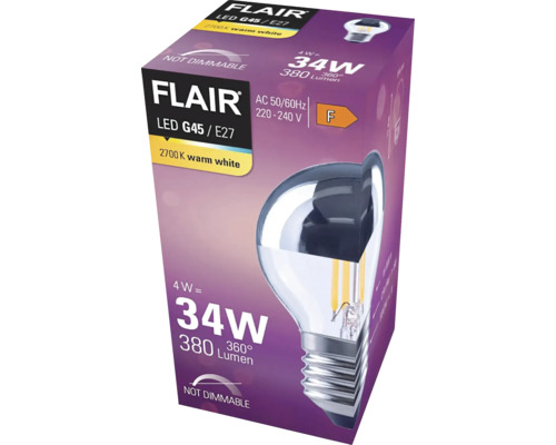 Balení LED žárovky Flair G45 E27, nestmívatelná