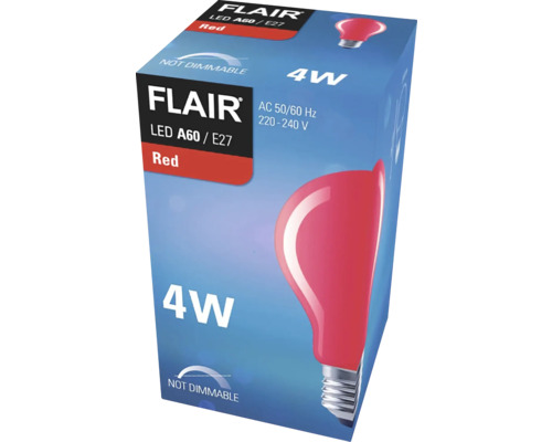 Balení červené LED žárovky Flair A60 E27, 4 W, nestmívatelná