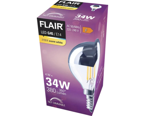 Balení nestmívatelné LED žárovky Flair G45 E14 s výkonem 4 watty a 380 lumeny