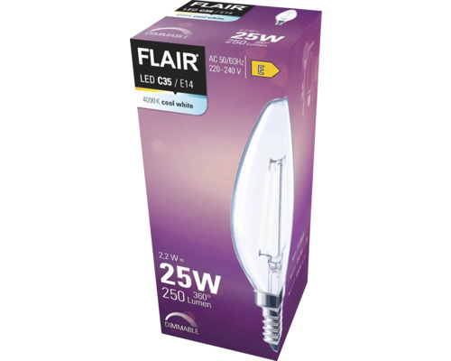 FLAIR LED žárovka C35/E14, 2,2 W, 250 lumenů