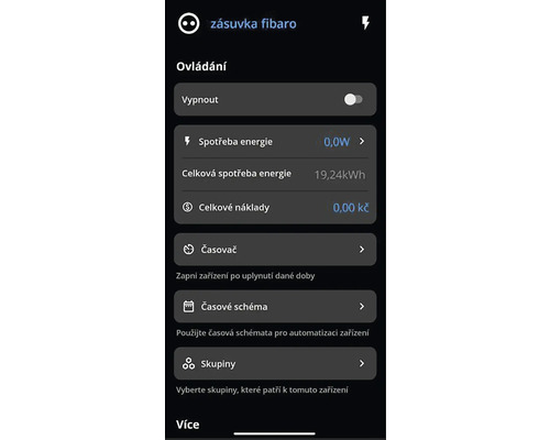 Ovládání aplikace zásuvky Fibaro