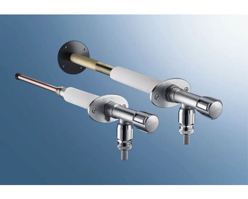 Dva rohové ventily pro montáž na stěnu s termostatickou hlavicí