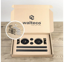 Otevřené balení s díly pro nástěnný věšák a logo Walteco.
