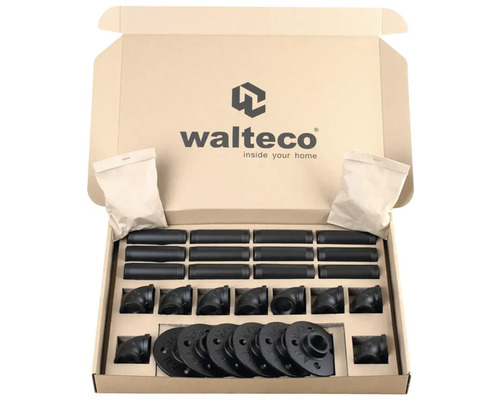 Sada trubkových spojek v otevřené kartonové krabici