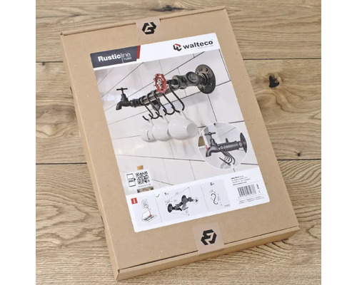 Balení nástěnné věšákové tyče v industriálním stylu s designem vodovodního kohoutku