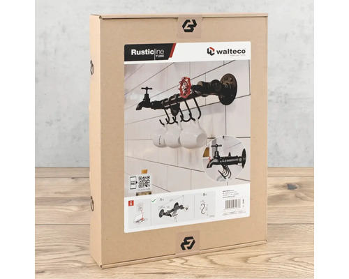 Balení nástěnné šatní skříně v industriálním designu s vzhledem vodovodního kohoutku