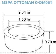 Rozměry produktu MSPA Ottoman C-OM061: délka 2,04 metru, šířka 1,60 metru a výška 0,70 metru.