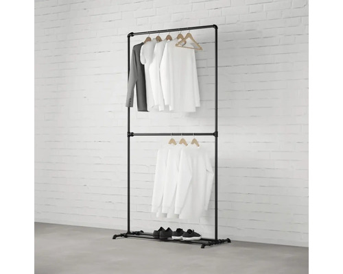 Stojan na šaty se dvěma tyčemi a spodní policí na boty