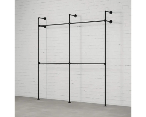 Šatní tyč z trubek se dvěma tyčemi pro montáž na stěnu