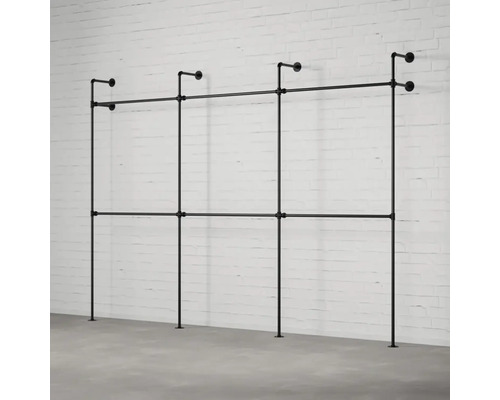 Kovový věšák na oblečení se dvěma tyčemi pro montáž na stěnu