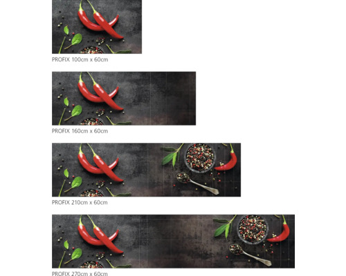 Různé velikosti kuchyňské zástěny s motivem chilli