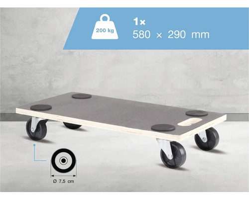 Nábytková kolečka s nosností 200 kilogramů a rozměry 580 x 290 milimetrů