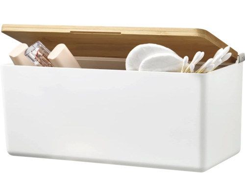 Úložný box s bambusovým víkem na koupelnové doplňky
