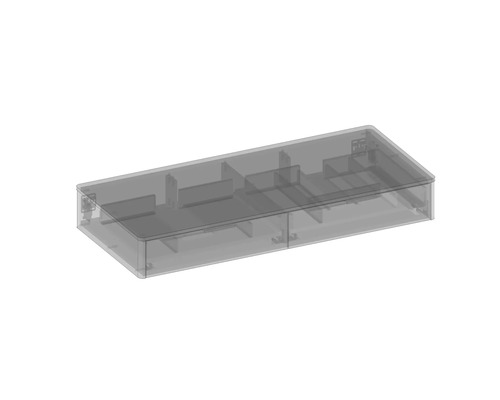 Průhledný sortimentní box s přihrádkami.