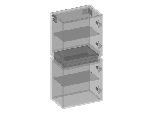Nákres průhledné spodní skříňky s policemi