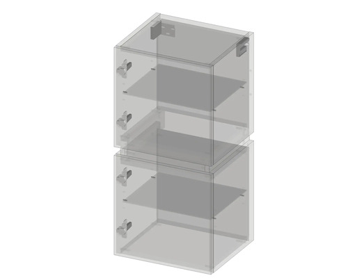 Dvě stohovatelné koupelnové skříňky s policemi