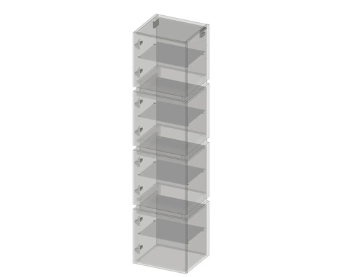 Skříňová věž s průhlednými dveřmi a policemi